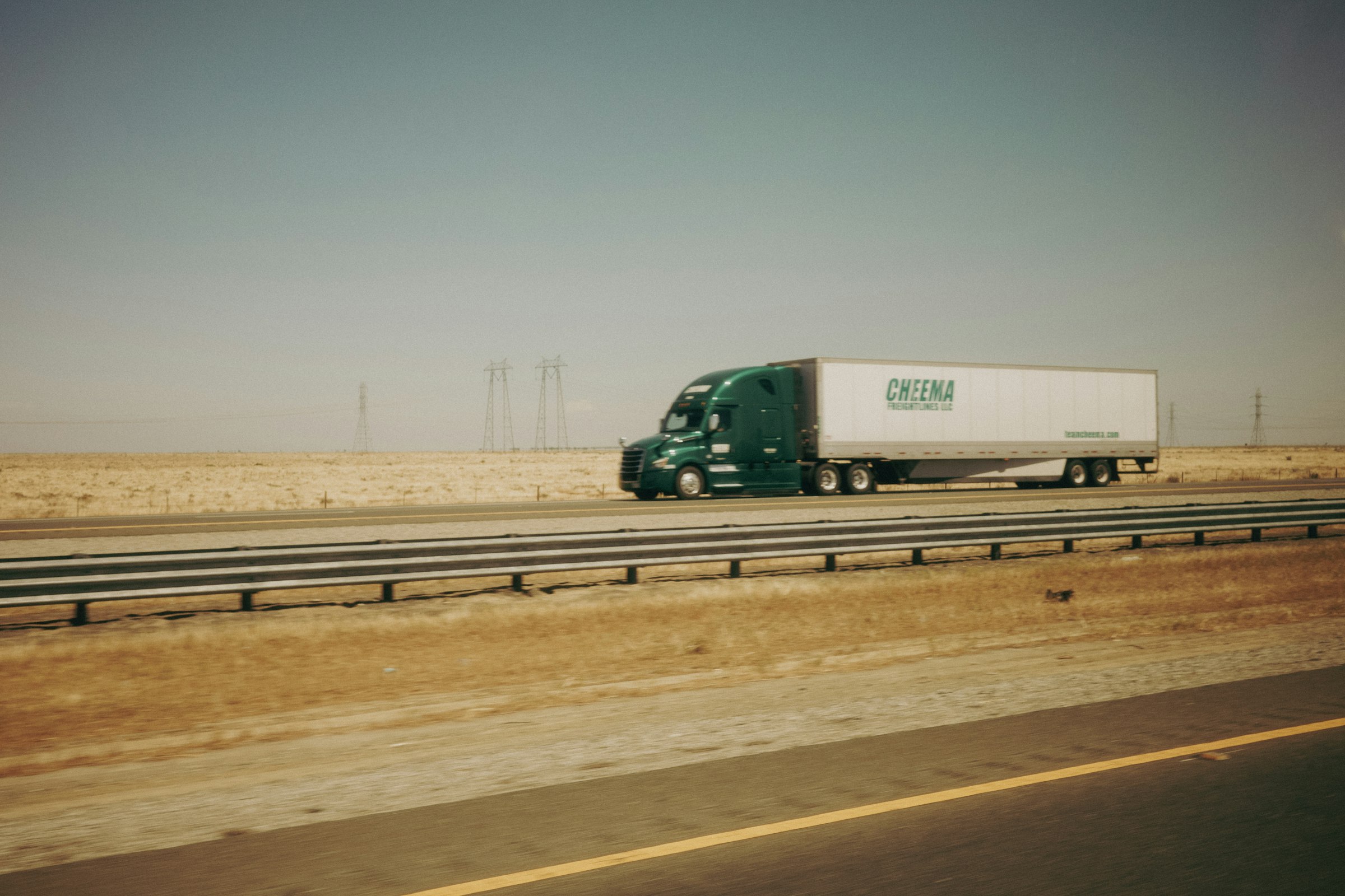 Semi-trailer traveling on a highway